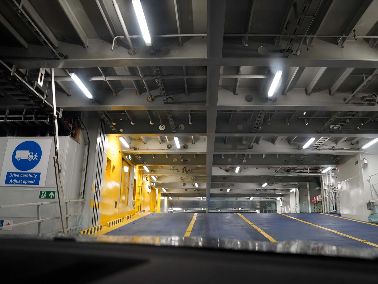 The car deck: drive carefully, adjust speed