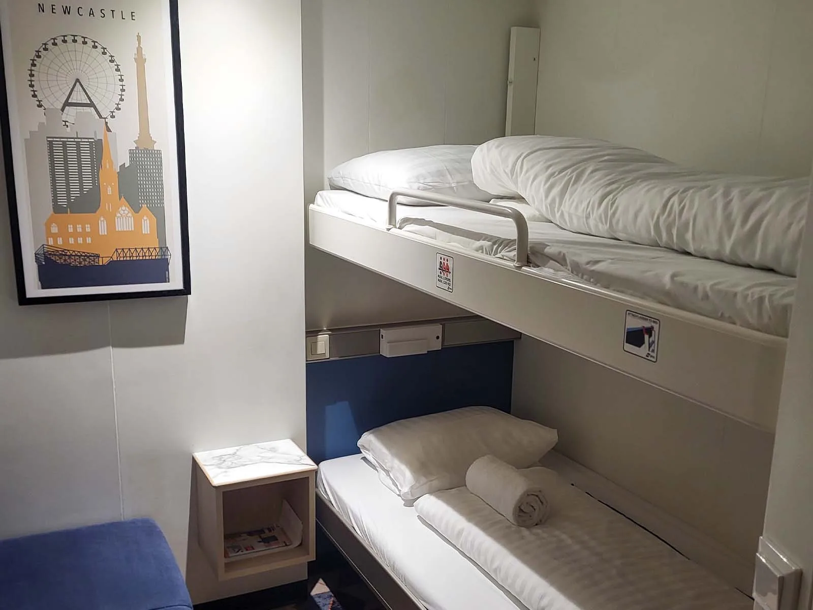 A standard inside cabin on the Newcastle boat